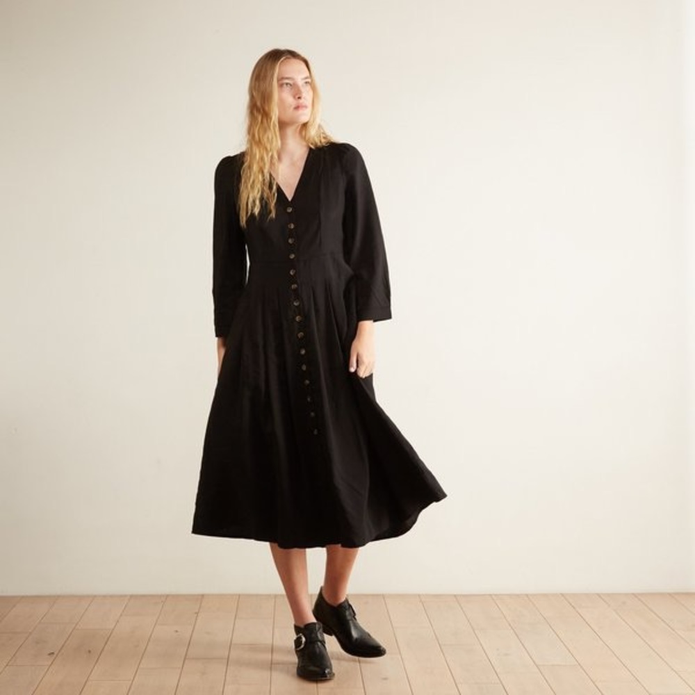 JUST FEMALE Jena Black Minimalist Button Down Dress S